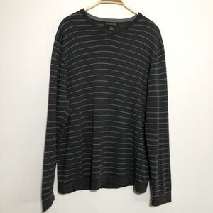 Banana Republic Sweater Mens XL Gray Stripe Italian Merino Wool Pullover V Neck
